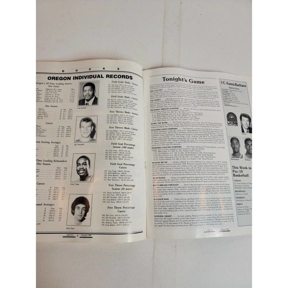 Vintage 1980s‎ Oregon Ducks Game Program 1988 vs Gauchos Basketball 80s VTG - Picture 3 of 4